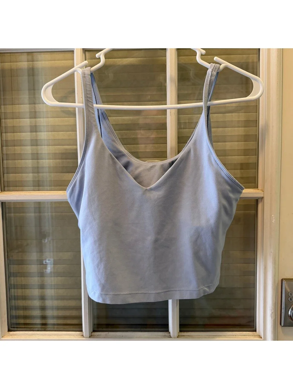 Lululemon Light Blue Athletic Crop Tank Top with V-Neck and Stretch Fabric
